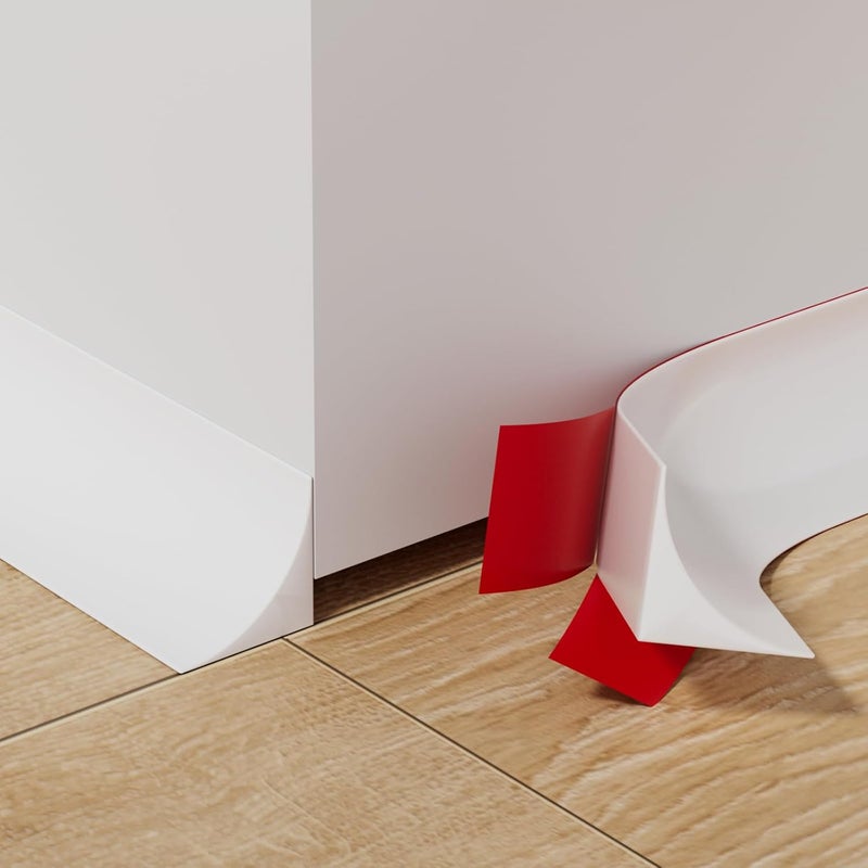 cuysfead 39.2' Flexible Quarter Round Molding, Peel and Stick Shoe Molding Baseboard,Selfadhesive Corner Trim for Wall Floor Edge, Bendable Rubber Trim for Stair,Countertop,Backsplash, Bathroom Bathtub (White) - Image 1